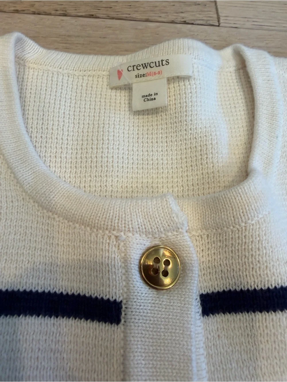 Crewcuts White and Navy Striped Knit Button Jacket with Gold Buttons